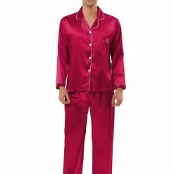 Allegra K Men's Satin Pajama Sets Long Sleeves Button Down Nightwear Sleepwears Loungewear Pjs