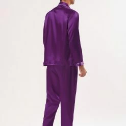 Allegra K Men's Satin Pajama Sets Long Sleeves Button Down Nightwear Sleepwears Loungewear Pjs