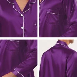 Allegra K Men's Satin Pajama Sets Long Sleeves Button Down Nightwear Sleepwears Loungewear Pjs