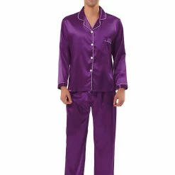 Allegra K Men's Satin Pajama Sets Long Sleeves Button Down Nightwear Sleepwears Loungewear Pjs