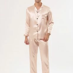 Allegra K Men's Satin Pajama Sets Long Sleeves Button Down Nightwear Sleepwears Loungewear Pjs