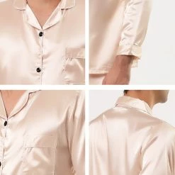 Allegra K Men's Satin Pajama Sets Long Sleeves Button Down Nightwear Sleepwears Loungewear Pjs