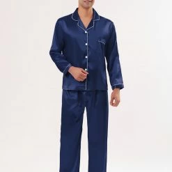Allegra K Men's Satin Pajama Sets Long Sleeves Button Down Nightwear Sleepwears Loungewear Pjs