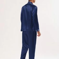 Allegra K Men's Satin Pajama Sets Long Sleeves Button Down Nightwear Sleepwears Loungewear Pjs