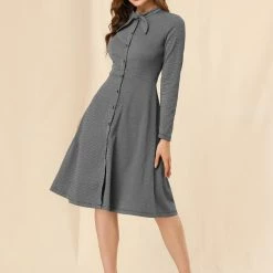 Allegra K Plaid Button Up Tie Neck Midi Dress 47 Allegra K Plaid Button Up Tie Neck Midi Dress