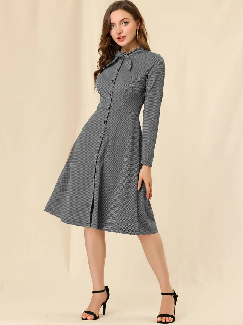 Allegra K Plaid Button Up Tie Neck Midi Dress 23 Allegra K Plaid Button Up Tie Neck Midi Dress