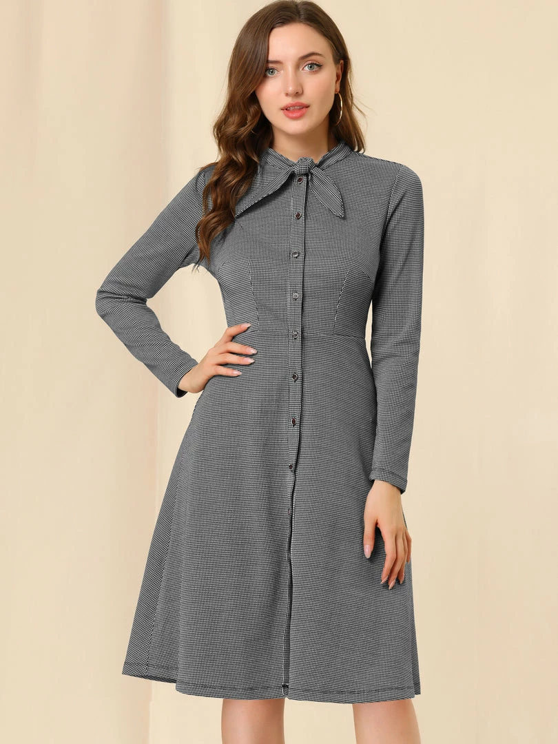 Allegra K Plaid Button Up Tie Neck Midi Dress 24 Allegra K Plaid Button Up Tie Neck Midi Dress