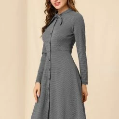 Allegra K Plaid Button Up Tie Neck Midi Dress 49 Allegra K Plaid Button Up Tie Neck Midi Dress