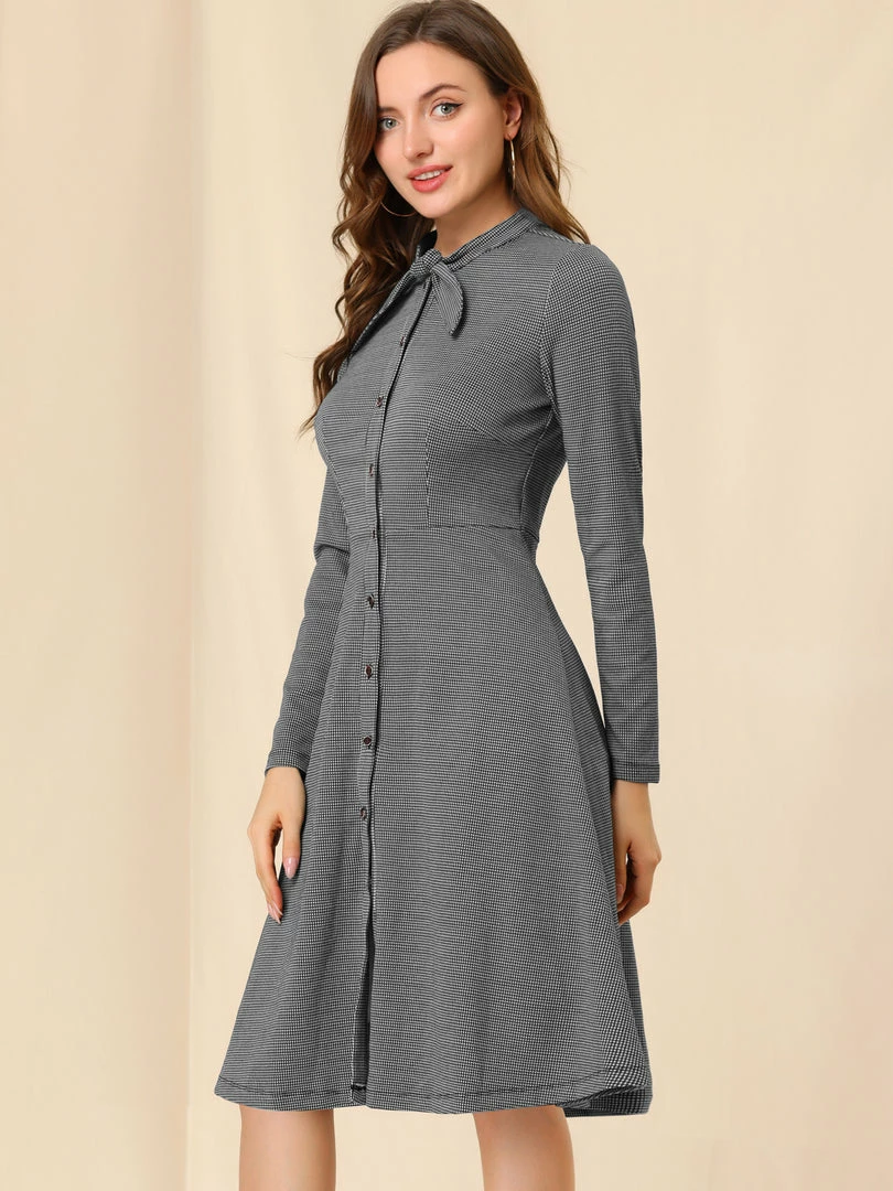 Allegra K Plaid Button Up Tie Neck Midi Dress 25 Allegra K Plaid Button Up Tie Neck Midi Dress