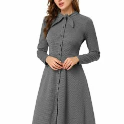 Allegra K Plaid Button Up Tie Neck Midi Dress 46 Allegra K Plaid Button Up Tie Neck Midi Dress