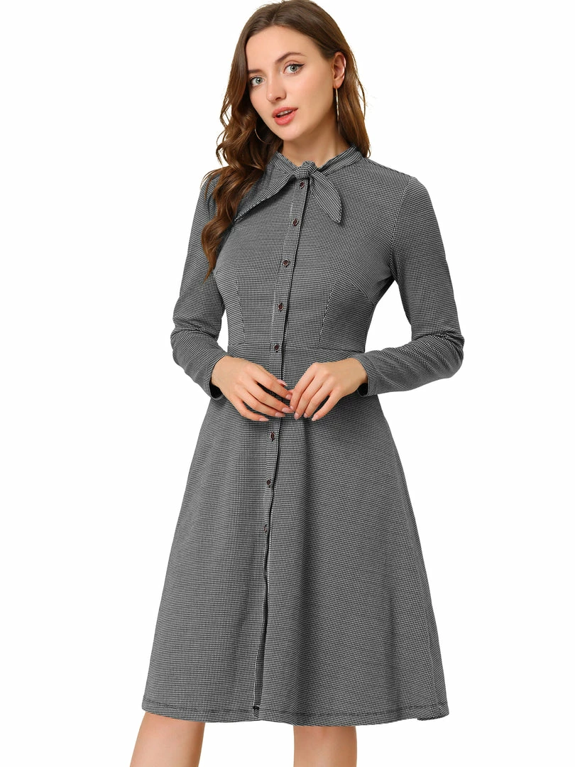 Allegra K Plaid Button Up Tie Neck Midi Dress 22 Allegra K Plaid Button Up Tie Neck Midi Dress