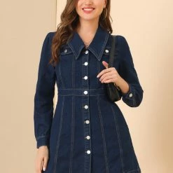 Allegra K Women's Denim Vintage Button Front Casual Mini A-Line Jean Dress 11 Allegra K Women's Denim Vintage Button Front Casual Mini A-Line Jean Dress