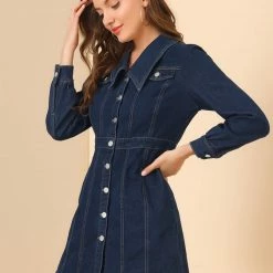 Allegra K Women's Denim Vintage Button Front Casual Mini A-Line Jean Dress 13 Allegra K Women's Denim Vintage Button Front Casual Mini A-Line Jean Dress