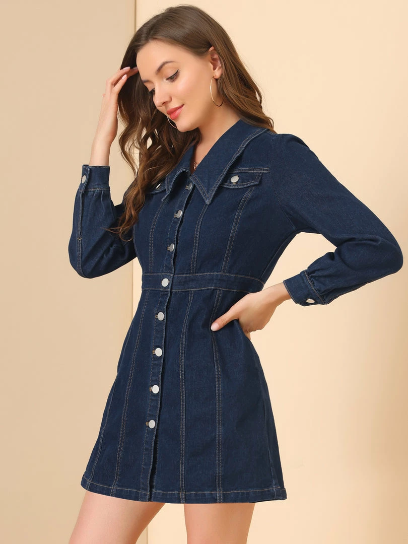 Allegra K Women's Denim Vintage Button Front Casual Mini A-Line Jean Dress 7 Allegra K Women's Denim Vintage Button Front Casual Mini A-Line Jean Dress
