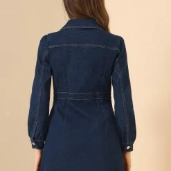 Allegra K Women's Denim Vintage Button Front Casual Mini A-Line Jean Dress 14 Allegra K Women's Denim Vintage Button Front Casual Mini A-Line Jean Dress