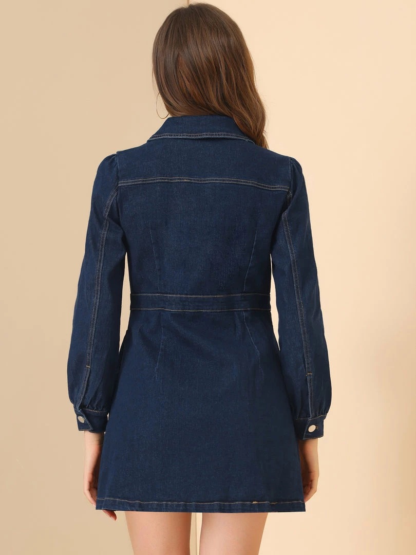 Allegra K Women's Denim Vintage Button Front Casual Mini A-Line Jean Dress 8 Allegra K Women's Denim Vintage Button Front Casual Mini A-Line Jean Dress