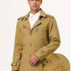 Allegra K Men's Trench Jacket Single Breasted Notch Lapel Winter Coat Overcoat 41 Allegra K Men's Trench Jacket Single Breasted Notch Lapel Winter Coat Overcoat