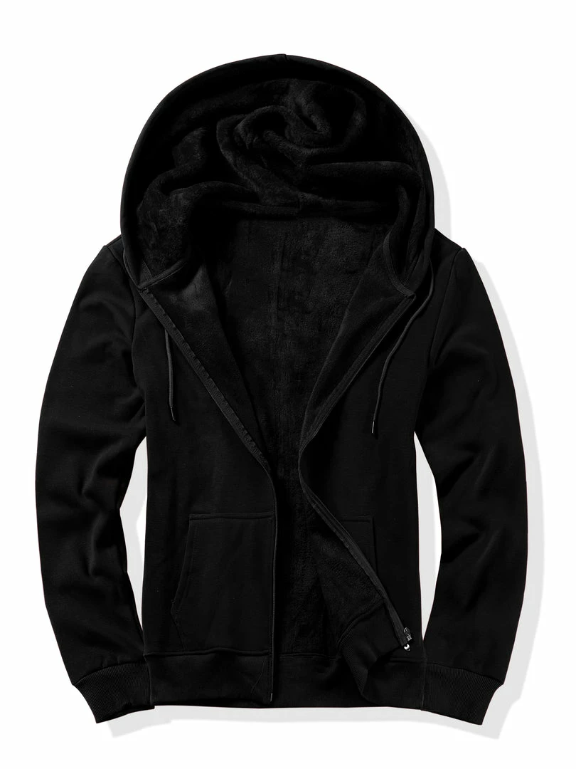 Allegra K Men's Sherpa Fleece Lined Hoodie Jacket Full-Zip Heavyweight Long Sleeves Sweatshirt With Pockets 4 Allegra K Men's Sherpa Fleece Lined Hoodie Jacket Full-Zip Heavyweight Long Sleeves Sweatshirt With Pockets