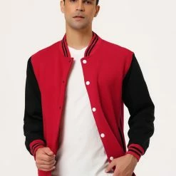 Allegra K Men's Varsity Baseball Jacket Button Down Color Block School Uniform Bomber Jackets Coats & Outerwear