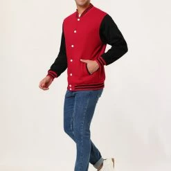 Allegra K Men's Varsity Baseball Jacket Button Down Color Block School Uniform Bomber Jackets Coats & Outerwear