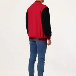 Allegra K Men's Varsity Baseball Jacket Button Down Color Block School Uniform Bomber Jackets Coats & Outerwear