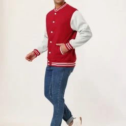 Allegra K Men's Varsity Baseball Jacket Button Down Color Block School Uniform Bomber Jackets Coats & Outerwear