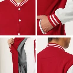 Allegra K Men's Varsity Baseball Jacket Button Down Color Block School Uniform Bomber Jackets Coats & Outerwear