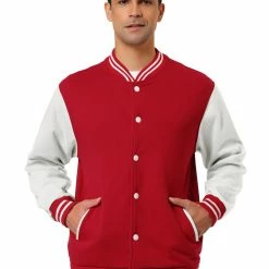 Allegra K Men's Varsity Baseball Jacket Button Down Color Block School Uniform Bomber Jackets Coats & Outerwear
