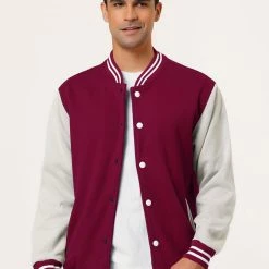 Allegra K Men's Varsity Baseball Jacket Button Down Color Block School Uniform Bomber Jackets Coats & Outerwear