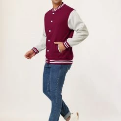 Allegra K Men's Varsity Baseball Jacket Button Down Color Block School Uniform Bomber Jackets Coats & Outerwear