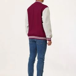 Allegra K Men's Varsity Baseball Jacket Button Down Color Block School Uniform Bomber Jackets Coats & Outerwear