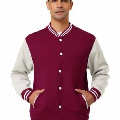 Allegra K Men's Varsity Baseball Jacket Button Down Color Block School Uniform Bomber Jackets Coats & Outerwear
