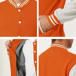 Allegra K Men's Varsity Baseball Jacket Button Down Color Block School Uniform Bomber Jackets Coats & Outerwear