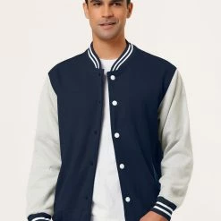 Allegra K Men's Varsity Baseball Jacket Button Down Color Block School Uniform Bomber Jackets Coats & Outerwear