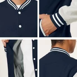 Allegra K Men's Varsity Baseball Jacket Button Down Color Block School Uniform Bomber Jackets Coats & Outerwear