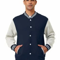 Allegra K Men's Varsity Baseball Jacket Button Down Color Block School Uniform Bomber Jackets Coats & Outerwear