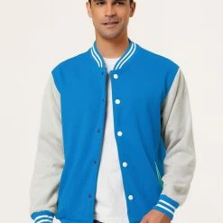 Allegra K Men's Varsity Baseball Jacket Button Down Color Block School Uniform Bomber Jackets Coats & Outerwear