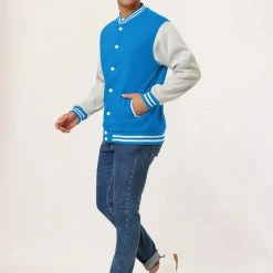 Allegra K Men's Varsity Baseball Jacket Button Down Color Block School Uniform Bomber Jackets Coats & Outerwear