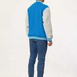 Allegra K Men's Varsity Baseball Jacket Button Down Color Block School Uniform Bomber Jackets Coats & Outerwear