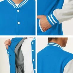 Allegra K Men's Varsity Baseball Jacket Button Down Color Block School Uniform Bomber Jackets Coats & Outerwear