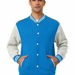 Allegra K Men's Varsity Baseball Jacket Button Down Color Block School Uniform Bomber Jackets Coats & Outerwear