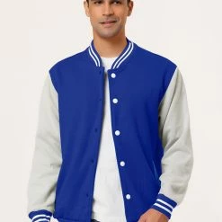 Allegra K Men's Varsity Baseball Jacket Button Down Color Block School Uniform Bomber Jackets Coats & Outerwear