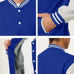 Allegra K Men's Varsity Baseball Jacket Button Down Color Block School Uniform Bomber Jackets Coats & Outerwear