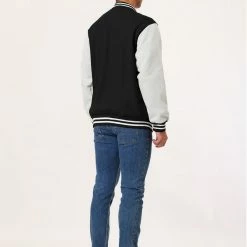 Allegra K Men's Varsity Baseball Jacket Button Down Color Block School Uniform Bomber Jackets Coats & Outerwear