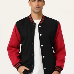 Allegra K Men's Varsity Baseball Jacket Button Down Color Block School Uniform Bomber Jackets Coats & Outerwear