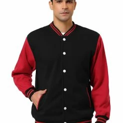 Allegra K Men's Varsity Baseball Jacket Button Down Color Block School Uniform Bomber Jackets Coats & Outerwear