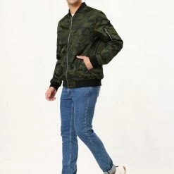 Allegra K Men's Windbreaker Slim Fit Lightweight Long Sleeved Zipper Bomber Jacket