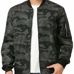 Allegra K Men's Windbreaker Slim Fit Lightweight Long Sleeved Zipper Bomber Jacket