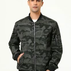 Allegra K Men's Windbreaker Slim Fit Lightweight Long Sleeved Zipper Bomber Jacket