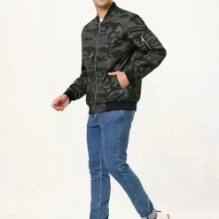 Allegra K Men's Windbreaker Slim Fit Lightweight Long Sleeved Zipper Bomber Jacket